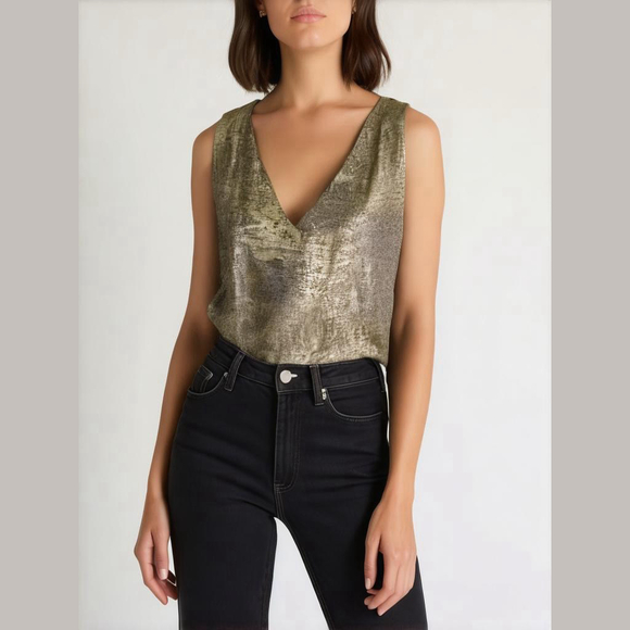 Anthropologie Tops - Anthropologie Akemi Kin Metallic Wrap Top Womens S Gold Sleeveless Blouse NWOT